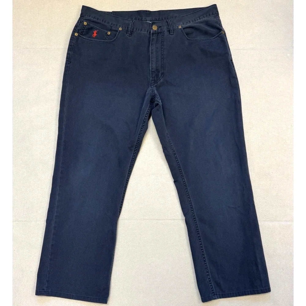 Vintage Polo Ralph Lauren Men 38x32 (37x27) Straight 650 Pants Blue Red Pony Y2K